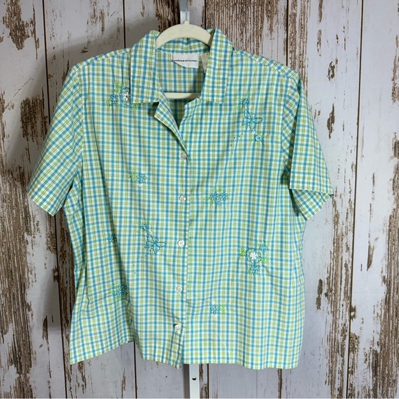 Alfred Dunner, Green and Blue Plaid Button Down Shirt. Size 16. Excellent cond! - Picture 1 of 5